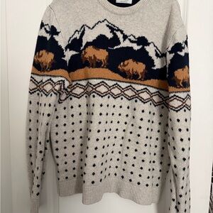 Old Navy Beige and Navy Crewneck Sweater